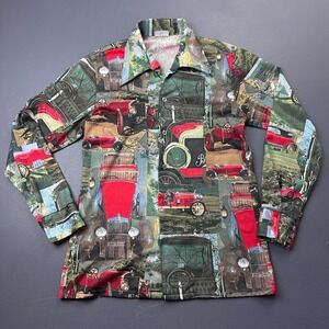 Kmart Mens M Multicolor Classic Car Print Button Up Shirt Retro Long Sleeve Wear